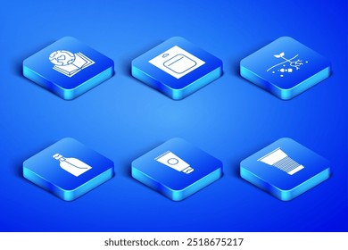 Set Paper glass, Earth globe and book, Cream cosmetic tube, Bottle of liquid soap, Battery in pack and Problem pollution planet icon. Vector