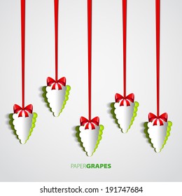 Set of Paper grapes cutout hanging on bow - vector illustration design card - EPS10