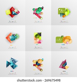 Set of paper graphic layouts. Universal presentation, message board or option infographic template