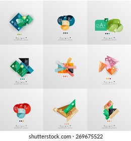 Conjunto de layouts gráficos de papel. Apresentação universal, quadro de mensagens ou modelo infográfico de opção