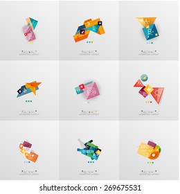 Set of paper graphic layouts. Universal presentation, message board or option infographic template