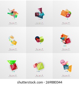 Set of paper graphic layouts. Universal presentation, message board or option infographic template