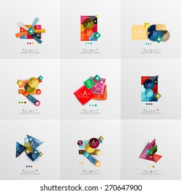 Set of paper graphic layouts. Universal presentation, message board or option infographic template