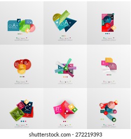 Set of paper graphic layouts. Universal presentation, message board or option infographic template