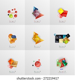 Conjunto de diseños gráficos de papel. Presentación universal, tablero de mensajes o plantilla infográfica de opciones