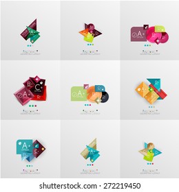 Set of paper graphic layouts. Universal presentation, message board or option infographic template