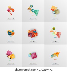 Set of paper graphic layouts. Universal presentation, message board or option infographic template