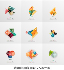 Set of paper graphic layouts. Universal presentation, message board or option infographic template