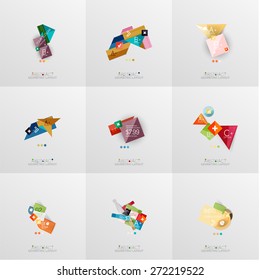 Set of paper graphic layouts. Universal presentation, message board or option infographic template