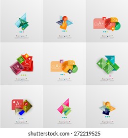 Conjunto de diseños gráficos de papel. Presentación universal, tablero de mensajes o plantilla infográfica de opciones