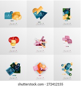 Conjunto de diseños gráficos de papel. Presentación universal, tablero de mensajes o plantilla infográfica de opciones