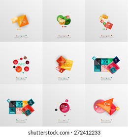 Set of paper graphic layouts. Universal presentation, message board or option infographic template