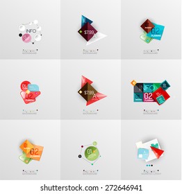 Set of paper graphic layouts. Universal presentation, message board or option infographic template