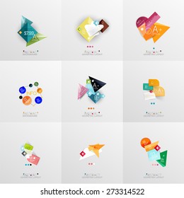 Set of paper graphic layouts. Universal presentation, message board or option infographic template