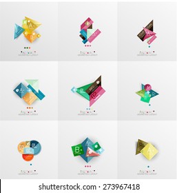 Conjunto de diseños gráficos de papel. Presentación universal, tablero de mensajes o plantilla infográfica de opciones