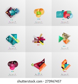 Set of paper graphic layouts. Universal presentation, message board or option infographic template