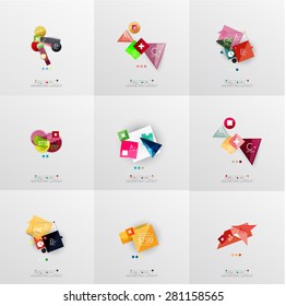 Set of paper graphic layouts. Universal presentation, message board or option infographic template