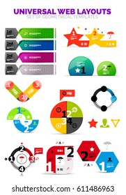 Set of paper graphics - infographic or web boxes. Geometrical design template elements with text