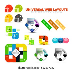 Set of paper graphics - infographic or web boxes. Geometrical design template elements with text