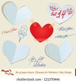 Set of paper hearts. Elements for Valentine`s Day Design