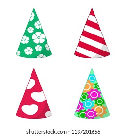 Set of paper holiday caps, isolated on white background, vector illustration