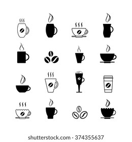 Set Of Paper And Hot Cup With Coffee Bean Vector Icons