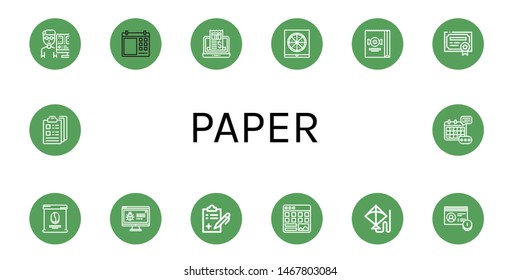 Set Of Paper Icons Such As Editor, Planner, Receipt, Pizza Box, Bag, Patent, Coffee Bag, Banner, Medical Report, Portfolio, Kite, Account, Clipboard, Event , Paper