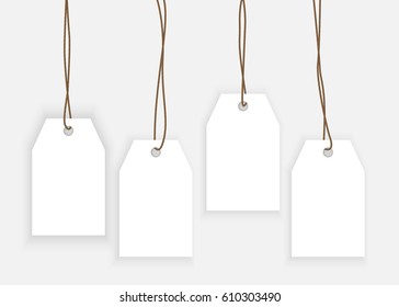 Set of paper label, shopping tag templates isolated in grey background. Sale and discounts concept for advertising. Mock-up for gift tags