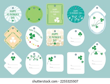 set of paper labels with green clover leaves for saint patrick day - vector set of template