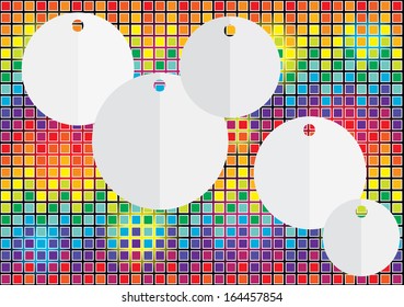 set of paper labels isolated on modern color lighting squares background