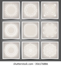 Set Paper lace doily, decorative snowflake, mandala, round crochet ornament, vector eps10