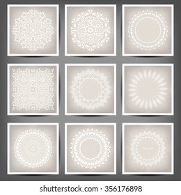 Set Paper lace doily, decorative snowflake, mandala, round crochet ornament, vector eps10