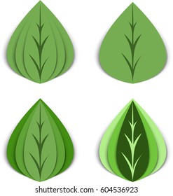 Set of paper leaves of different shades of green with a beautiful shadow. Trendy style. Can be used in the newsletter, brochures, postcards, tickets, advertisements, banner. Origami.