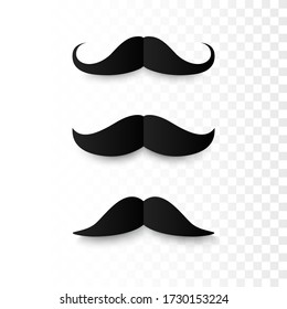 Set of Paper Mustaches. Black silhouette of moustaches. Fathers day decorative element. isolated vector illustration 