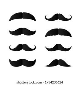 Set of Paper Mustaches. Black silhouette of moustaches. Fathers day decorative element. isolated vector