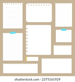 set of paper note and blank paper sticky notes isolated background.