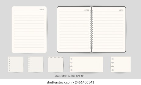 Set of Paper notebook and realistic vector illustration of blank sheets on gray background, Vector illustration EPS 10
