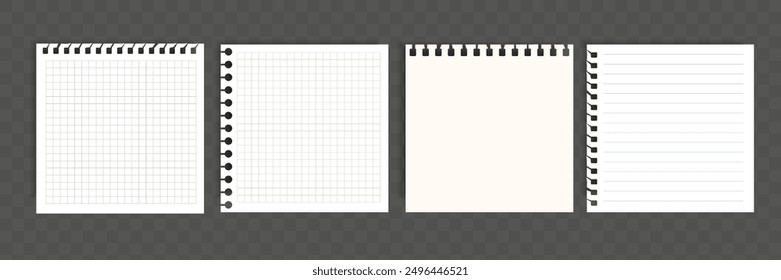Set of paper notebook sheets. Vector design template.