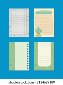 set paper notes decoration icons
