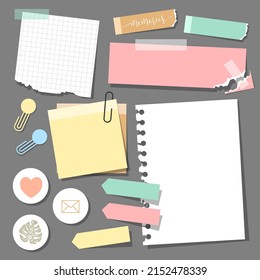 set of paper notes with element planner, vector, illustration design.