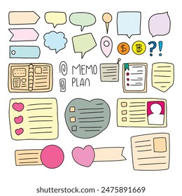 set of paper notes isolated on white background. stationary element