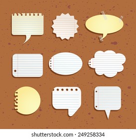 set of paper notes speech bubbles. Vector illustration.