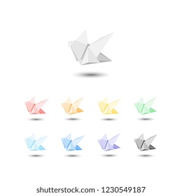 set of paper origami bird with various colors. polygonal vector illustration easy to edit and customize. folded paper figure on white background