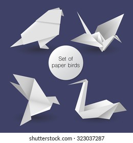 Set of paper origami birds. Vector illustration