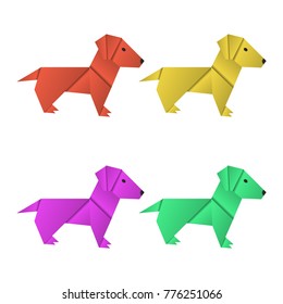 Set of paper origami dogs. Symbol of the year 2018.