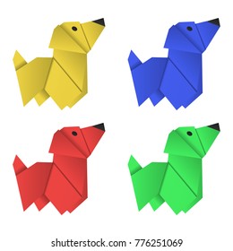 Set of paper origami dogs. Symbol of the year 2018.