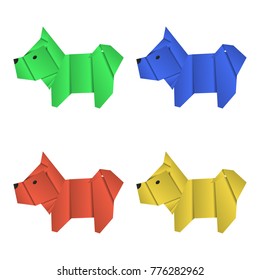 Set of paper origami dogs. Symbol of the year 2018.