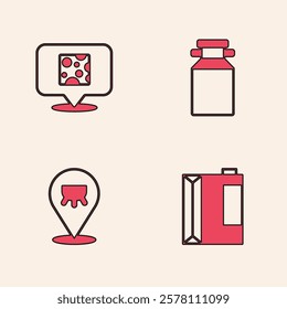 Set Paper package for kefir, Cheese, Can container milk and Udder icon. Vector
