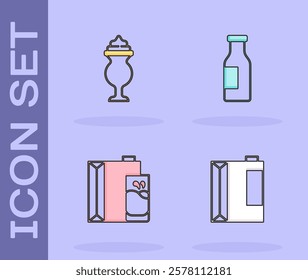 Set Paper package for kefir, Milkshake, milk and Bottle with icon. Vector