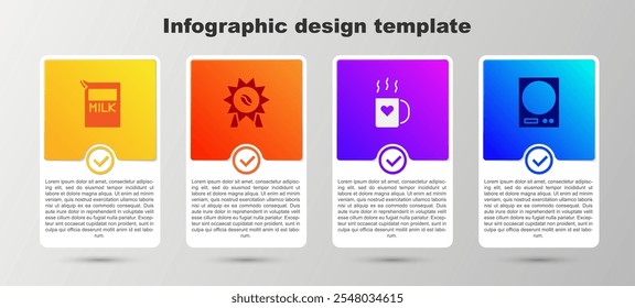 Set Paper package for milk, Medal coffee, Coffee cup and heart and Electronic scales. Business infographic template. Vector